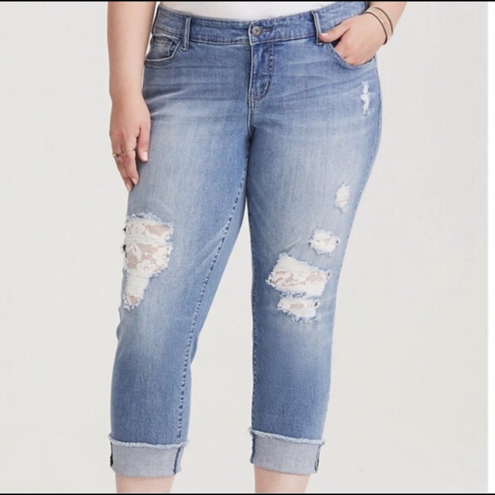 Torrid Lace Boyfriend Raw Hem Jeans - 18